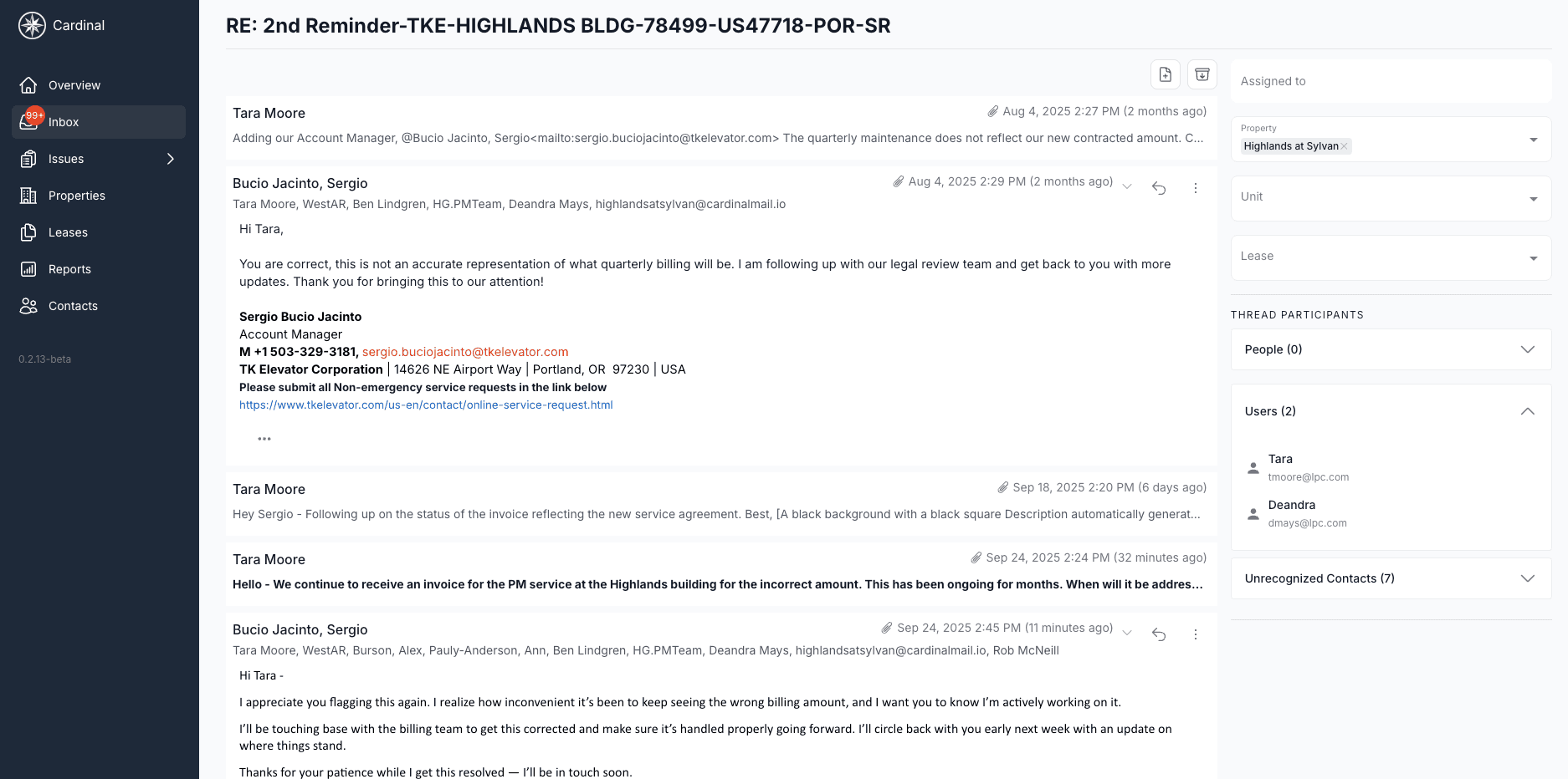 Thread view showing message folding, actions, and sidebar management