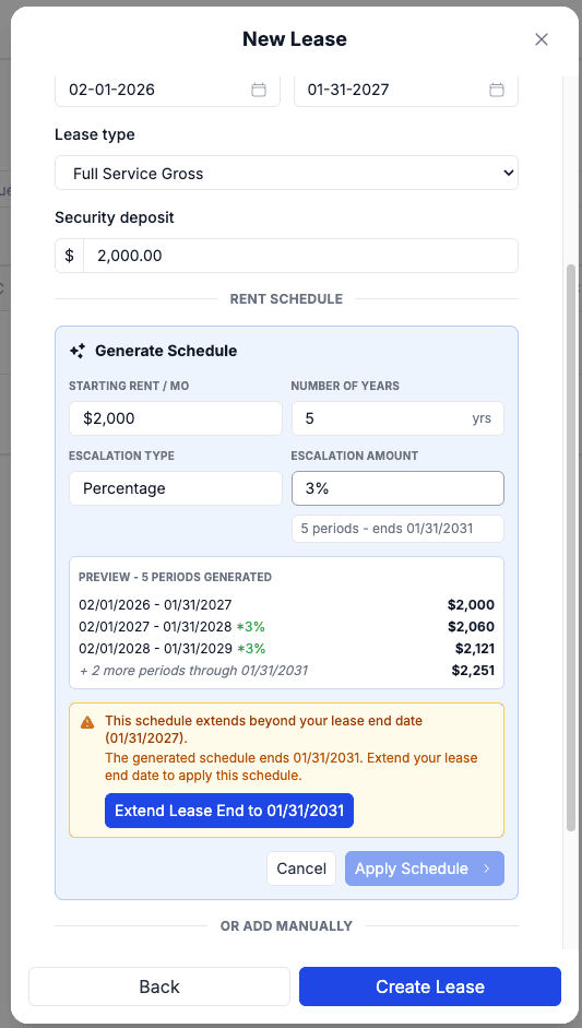 Lease document generation step